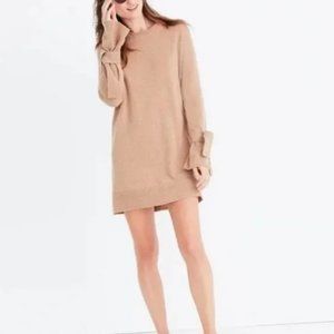 Madewell Merino Wool Tie Cuff Sweater Dress camel size medium